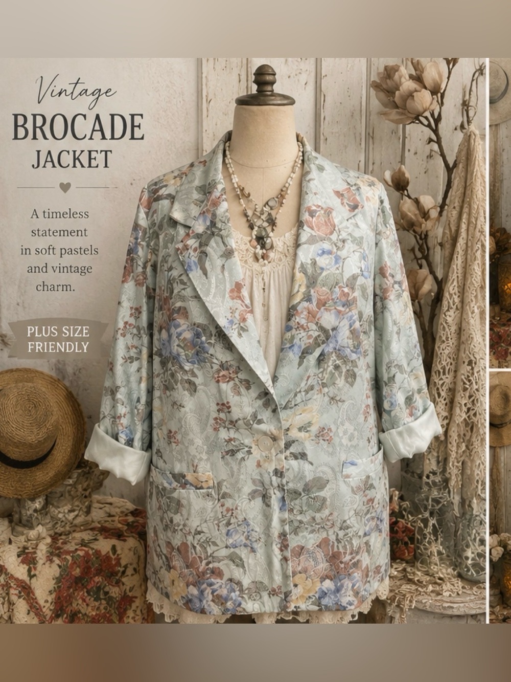 *San Moire - vintage 80’s/90’s - pastel brocade- Floral & paisley blazer